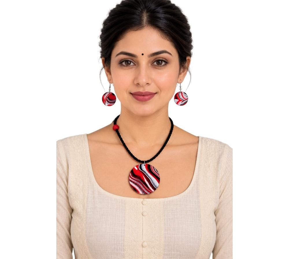 Purely Handmade Clay Jewellery Sets (Marble Design) for Women & Girls