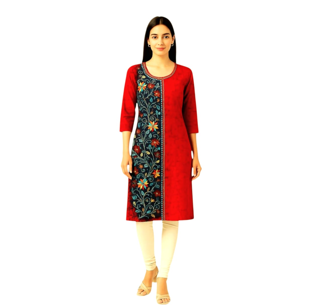 Pure Cotton Hand Printed Kurti (with Sleeve/Sleeveless) with Kantha Hand Embroidery Work