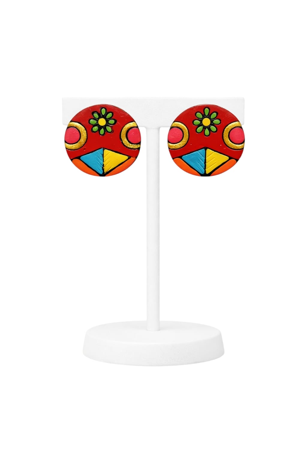 Purely Handmade Round Shaped Terracotta Stud Earrings