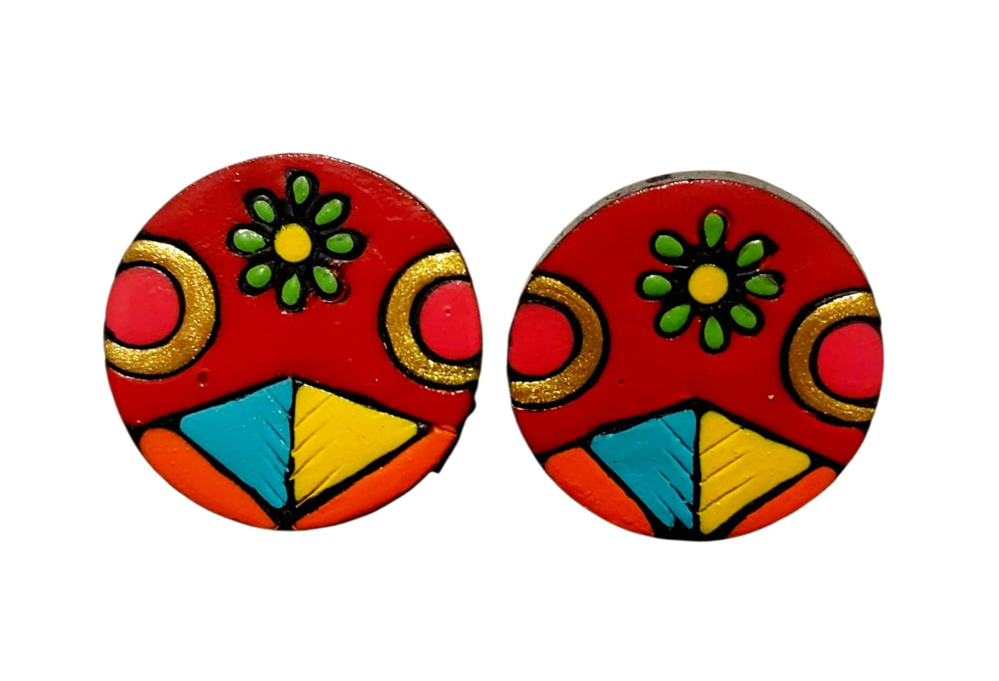 Purely Handmade Round Shaped Terracotta Stud Earrings