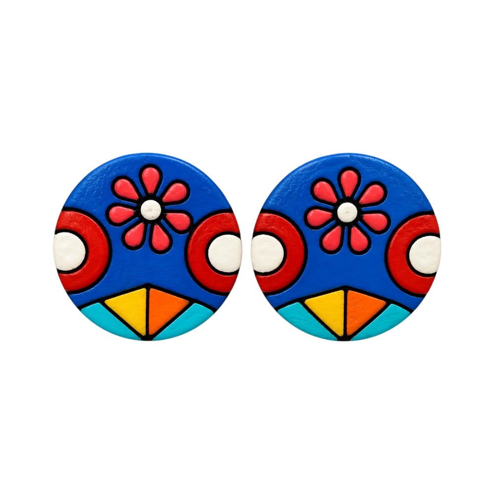 Purely Handmade Round Shaped Terracotta Stud Earrings
