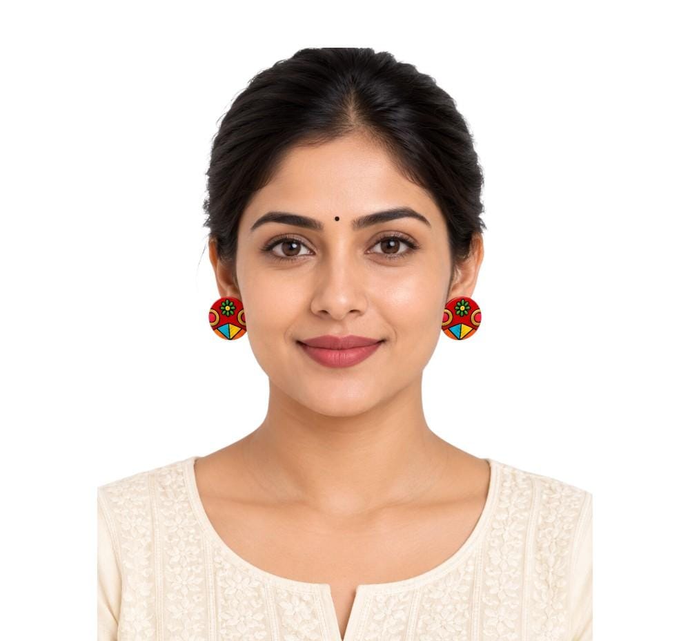 Purely Handmade Round Shaped Terracotta Stud Earrings