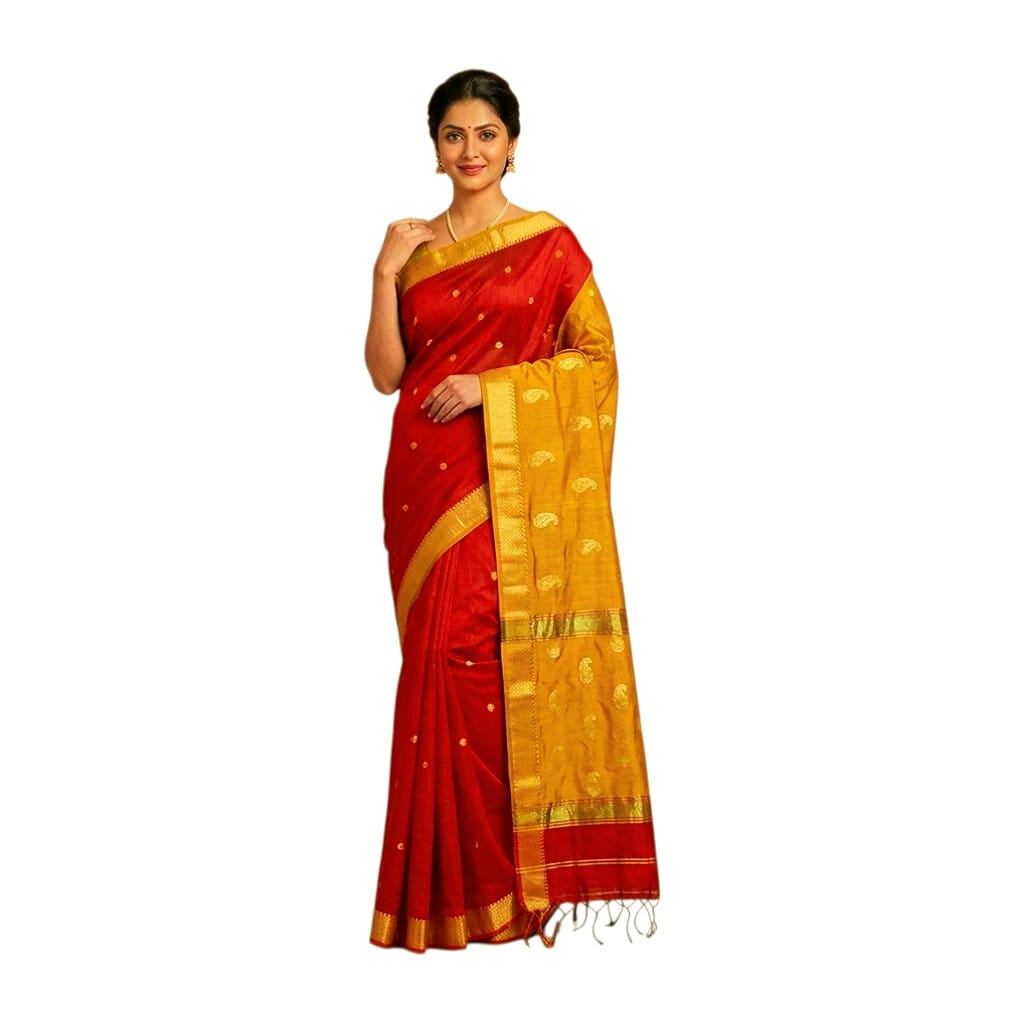 Maheshwari Cotton Silk Saree with Contrast Blouse & Contrast Pallu
