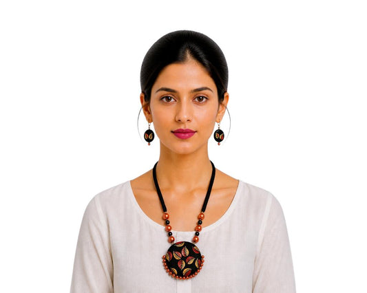 Lightweight Purely Handmade Terracotta Rope Necklace With Earrings