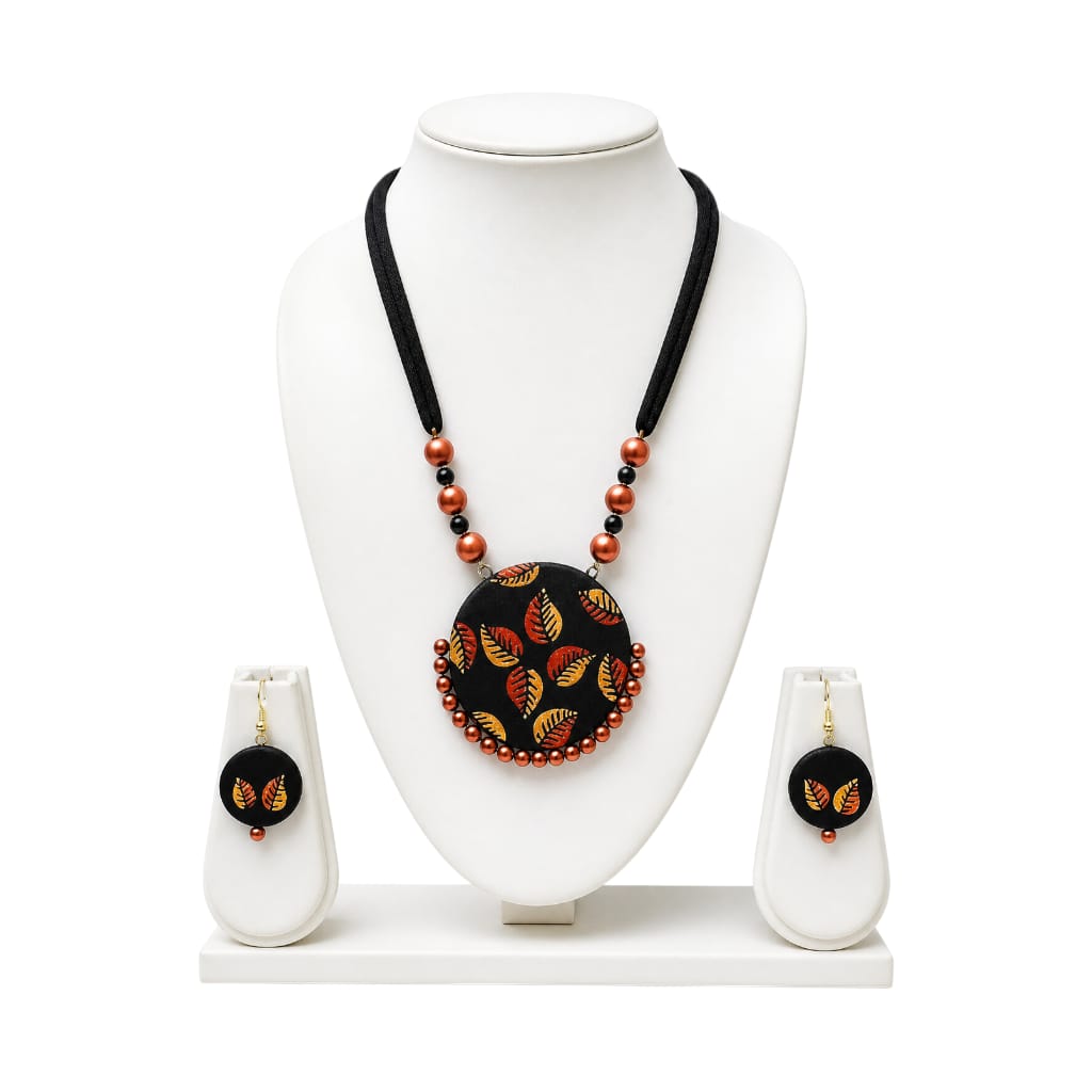 Lightweight Purely Handmade Terracotta Rope Necklace With Earrings
