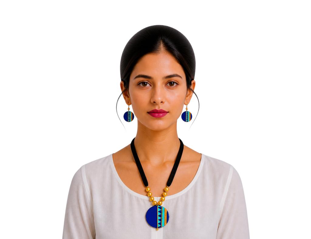 Lightweight Purely Handmade Terracotta Rope Necklace With Earrings
