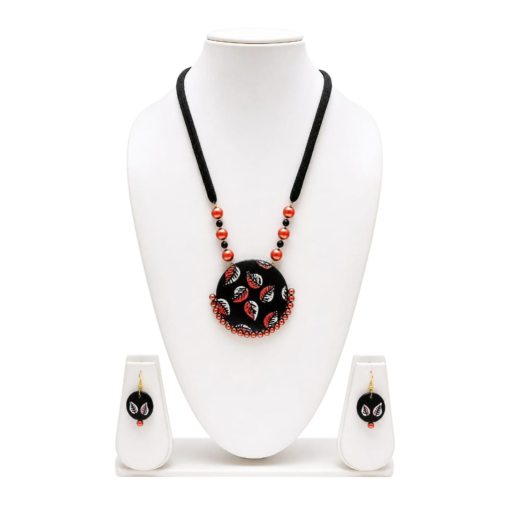 Lightweight Purely Handmade Terracotta Rope Necklace With Earrings