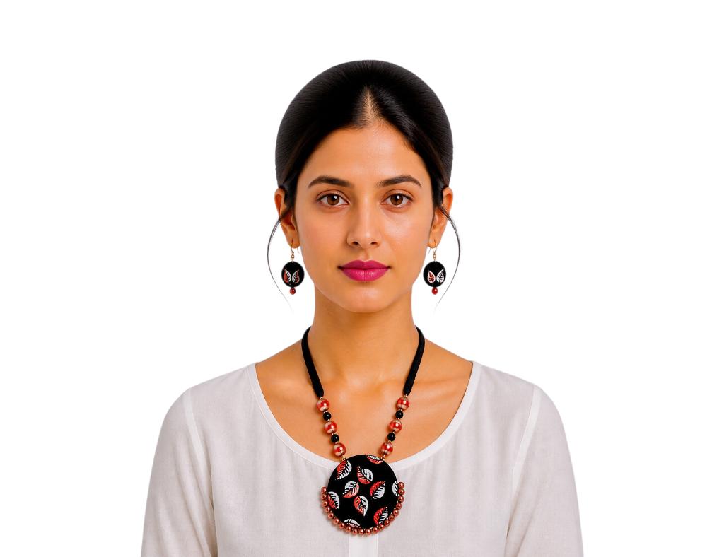 Lightweight Purely Handmade Terracotta Rope Necklace With Earrings