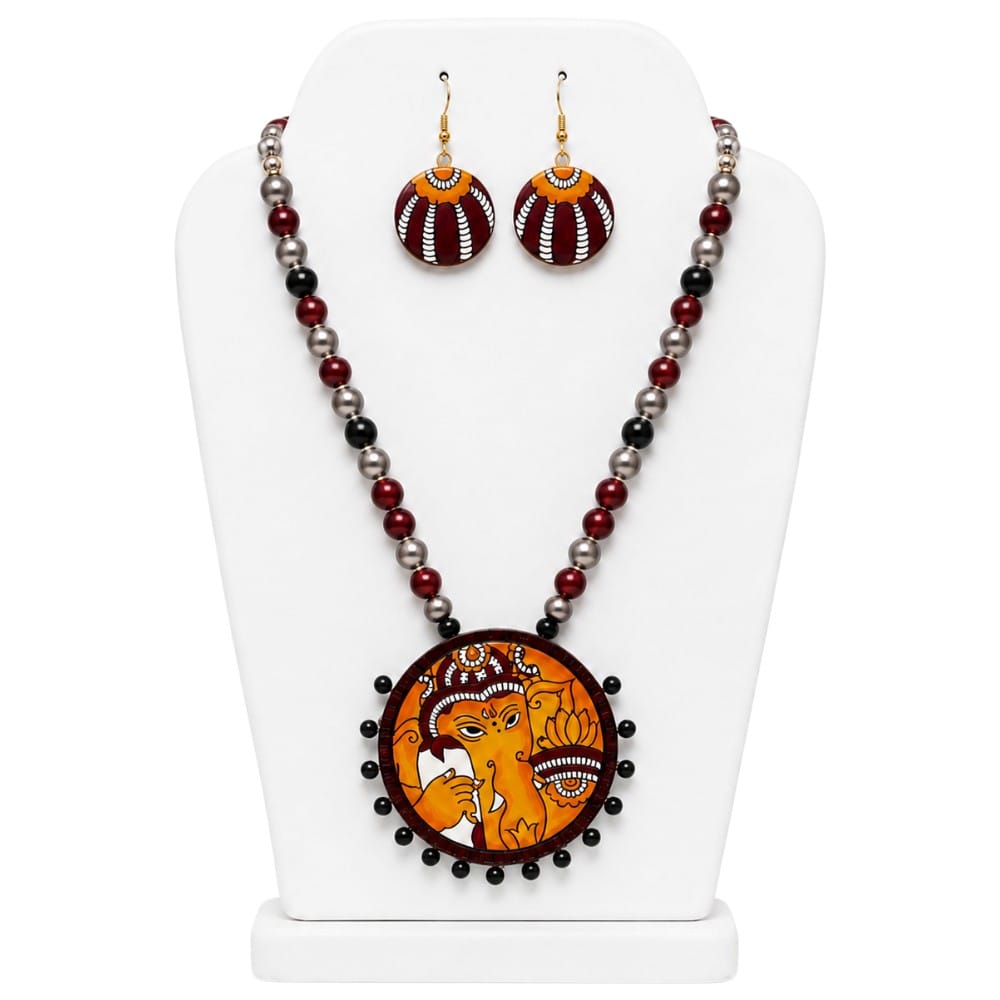 Purely Handmade Terracotta Ganesh Bappa Design Jewellery Necklace Set