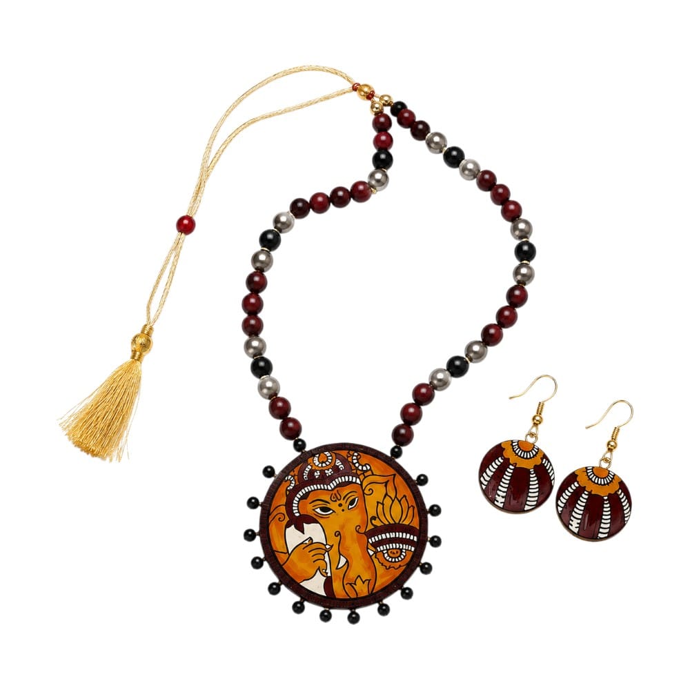 Purely Handmade Terracotta Ganesh Bappa Design Jewellery Necklace Set