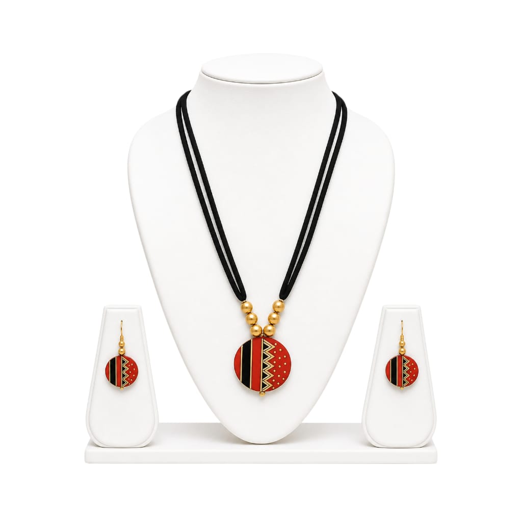 Lightweight Purely Handmade Terracotta Rope Necklace With Earrings
