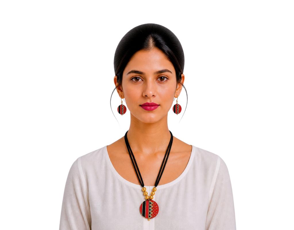 Lightweight Purely Handmade Terracotta Rope Necklace With Earrings