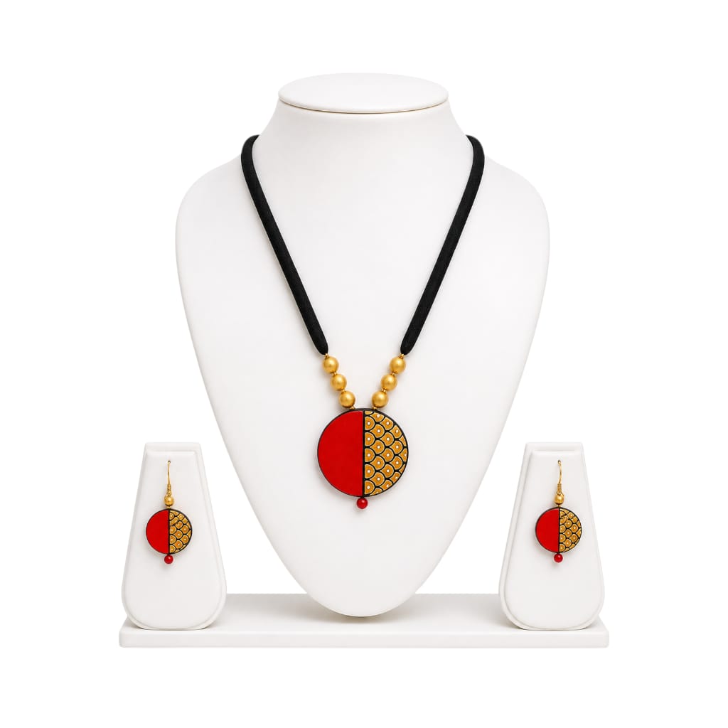 Lightweight Purely Handmade Terracotta Rope Necklace With Earrings