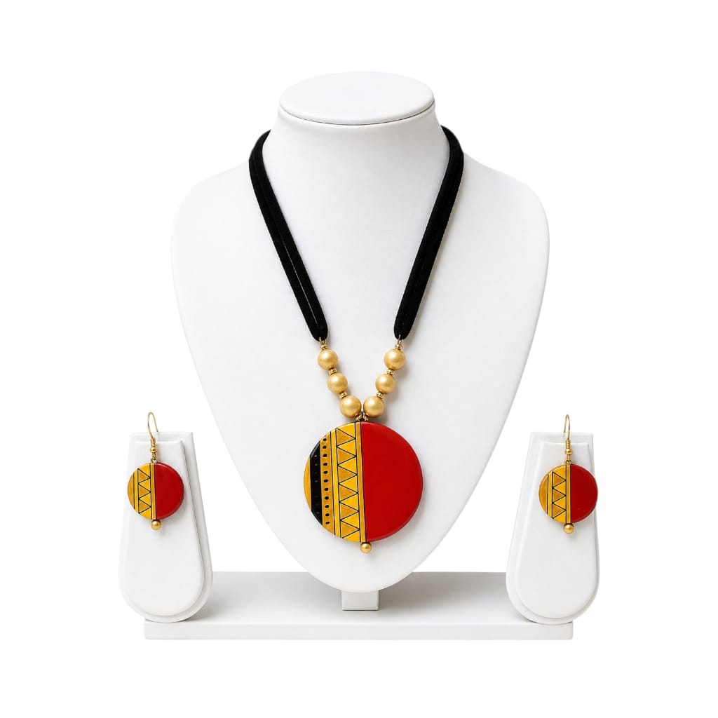 Lightweight Purely Handmade Terracotta Rope Necklace With Earrings