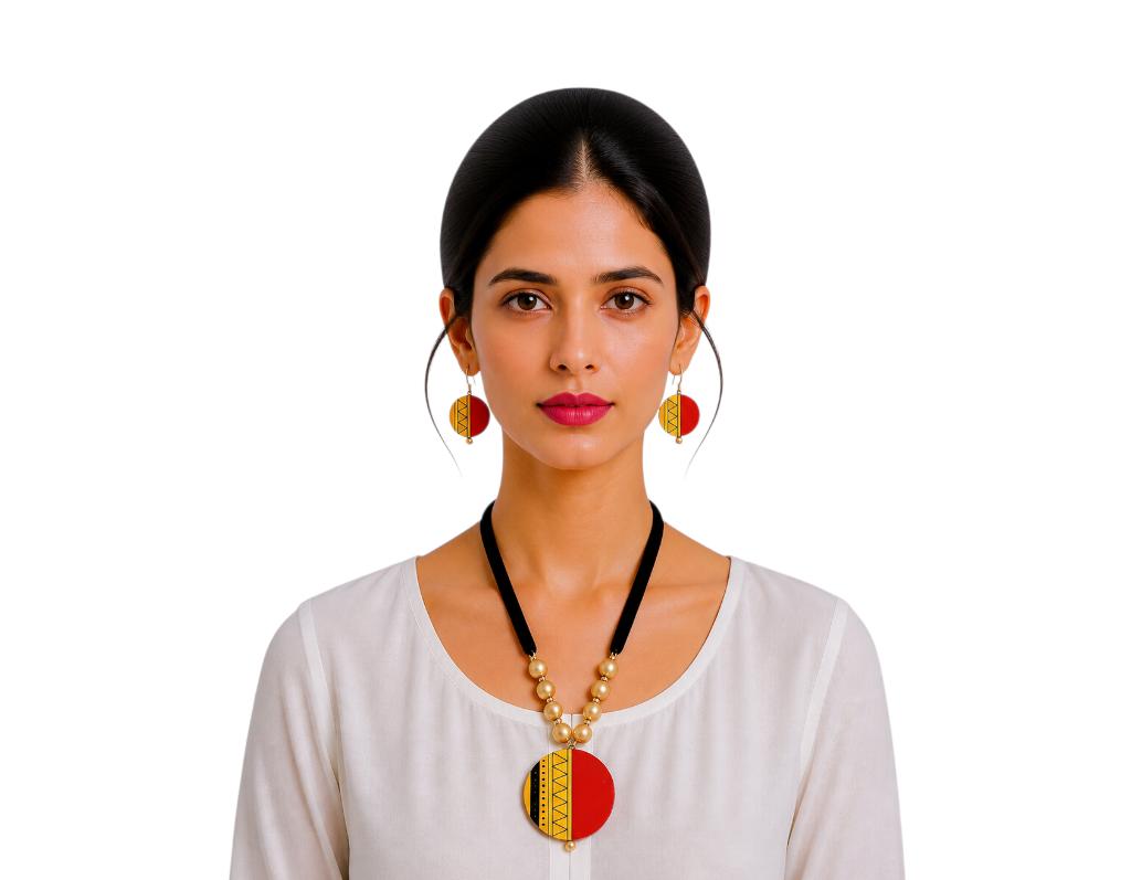Lightweight Purely Handmade Terracotta Rope Necklace With Earrings