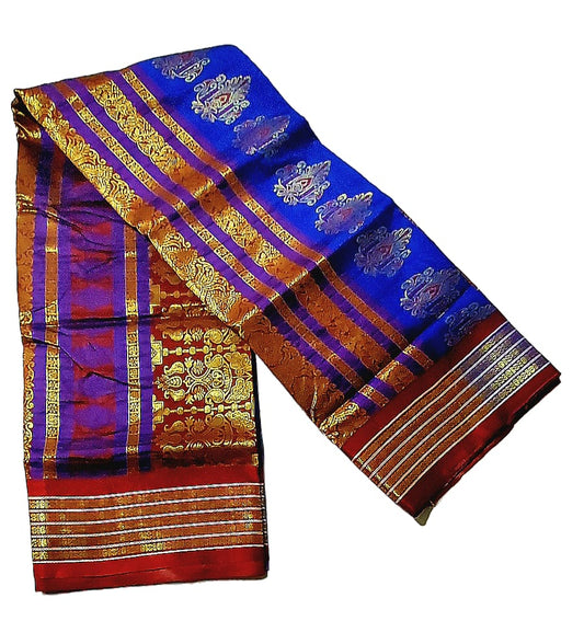 Women's Bomkai Silk Saree with Meenakari Thread & Golden Zari Work