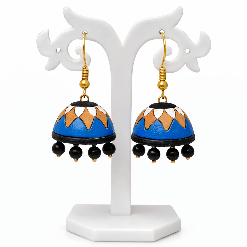 Purely Handmade Terracotta Multi-Coloured Dome Shaped Jhumka Earrings(With Beads)