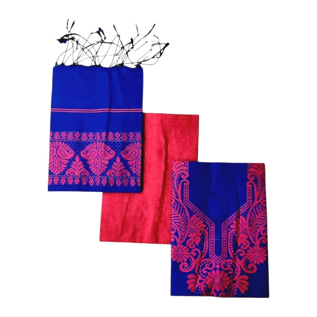 Premium Handwoven Pure Cotton Silk 3-Piece Suit Set ( Unstitched)