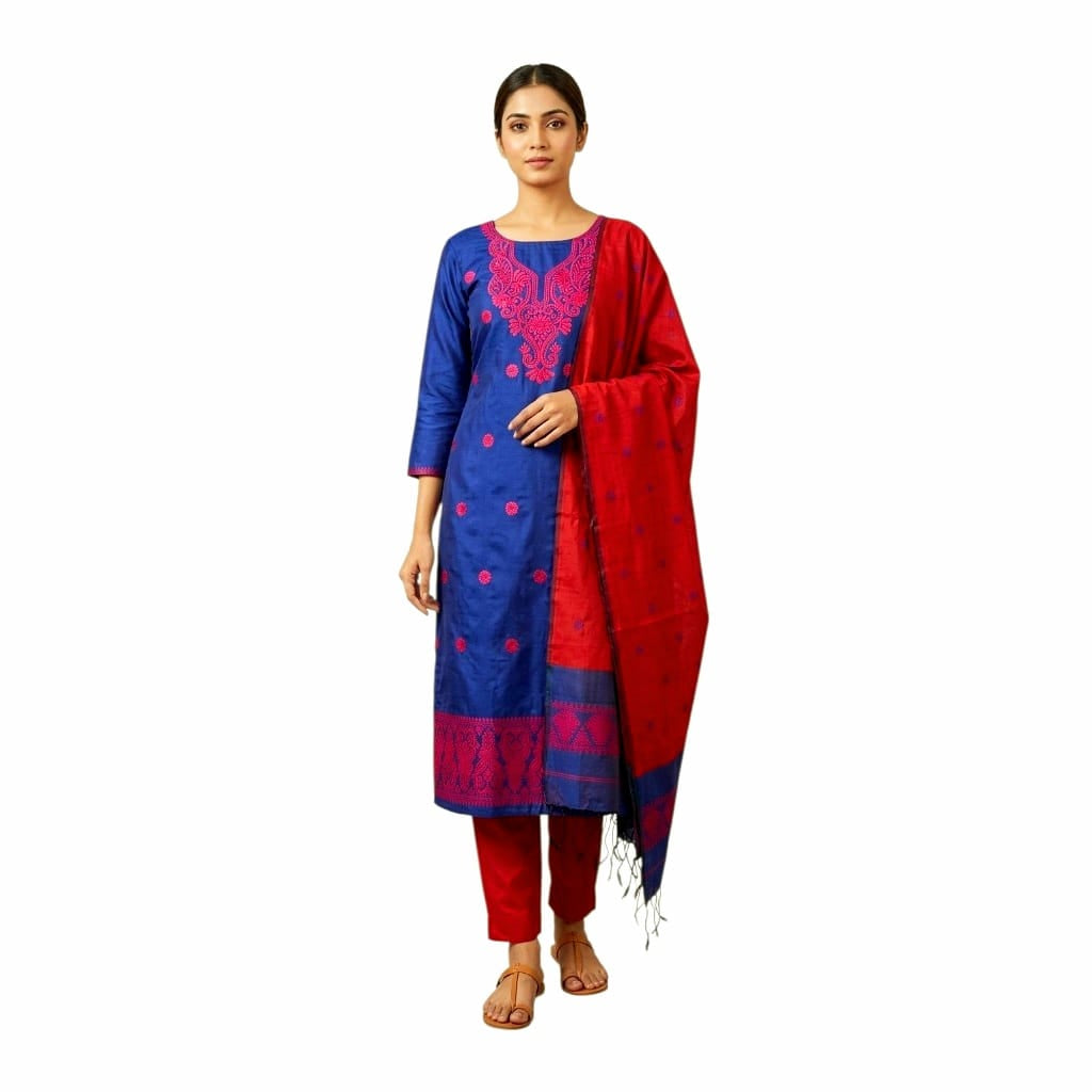 Premium Handwoven Pure Cotton Silk 3-Piece Suit Set ( Unstitched)