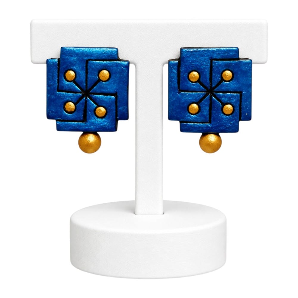 Fashweave Purely Handmade Terracotta Stud Earrings (Half Circle Floral Design)