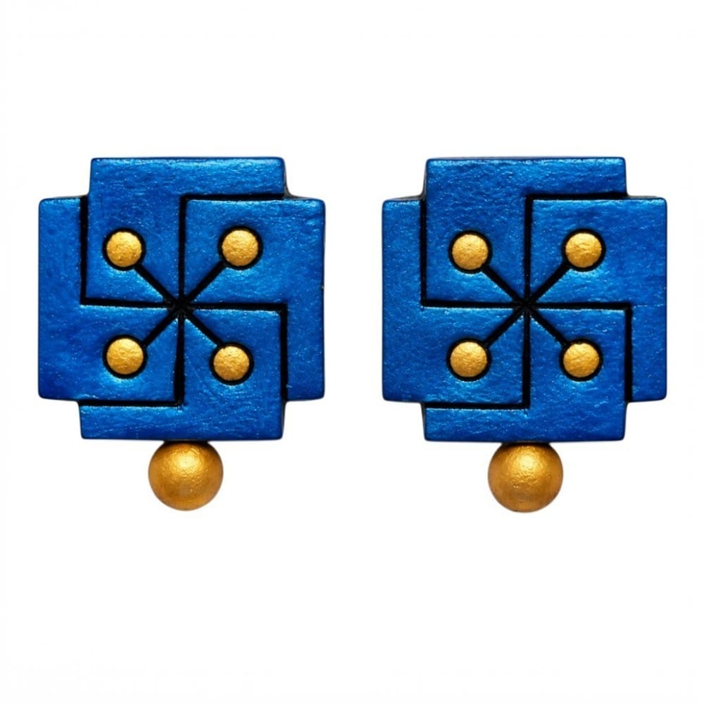 Fashweave Purely Handmade Terracotta Stud Earrings (Half Circle Floral Design)