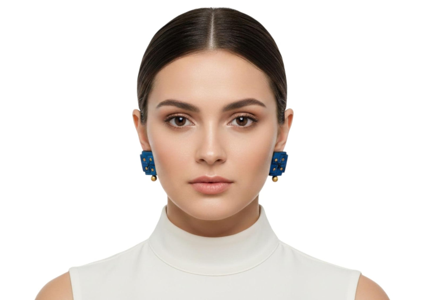 Fashweave Purely Handmade Terracotta Stud Earrings (Half Circle Floral Design)