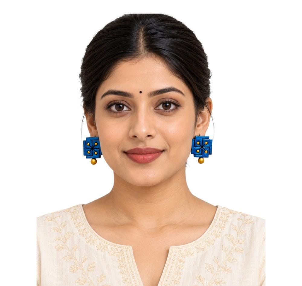Fashweave Purely Handmade Terracotta Stud Earrings (Half Circle Floral Design)