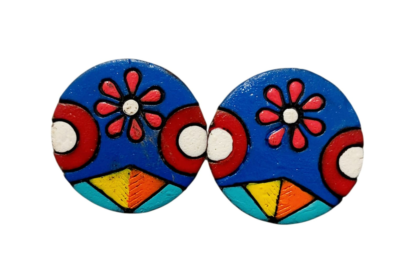 Purely Handmade Round Shaped Terracotta Stud Earrings