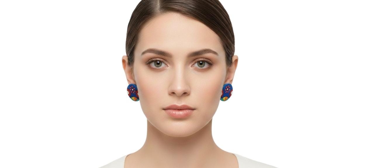Purely Handmade Round Shaped Terracotta Stud Earrings