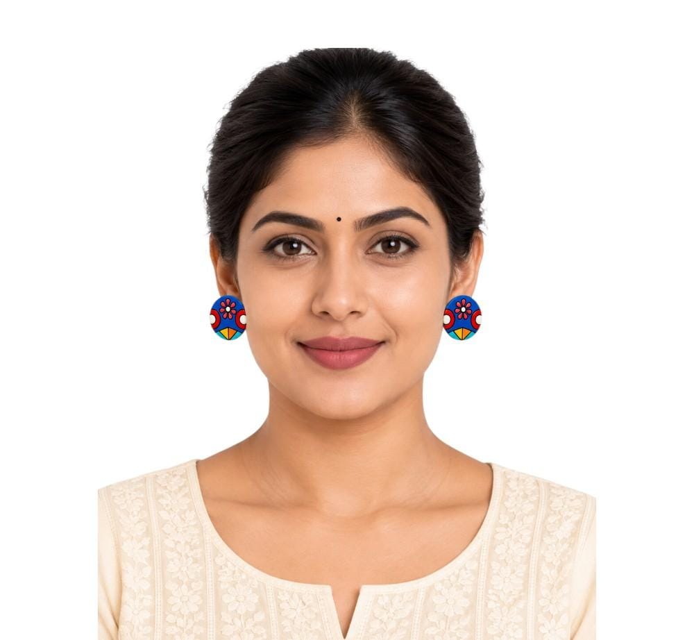 Purely Handmade Round Shaped Terracotta Stud Earrings