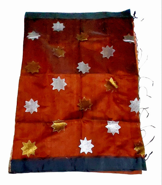 Matka Muslin Sarees With Copper & Silver Zari Work For Women & Girls