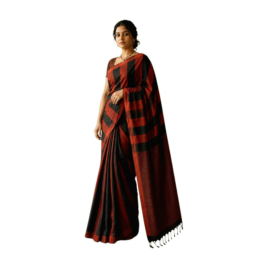 Pure Cotton Handloom Striped Sarees with Blouse Piece