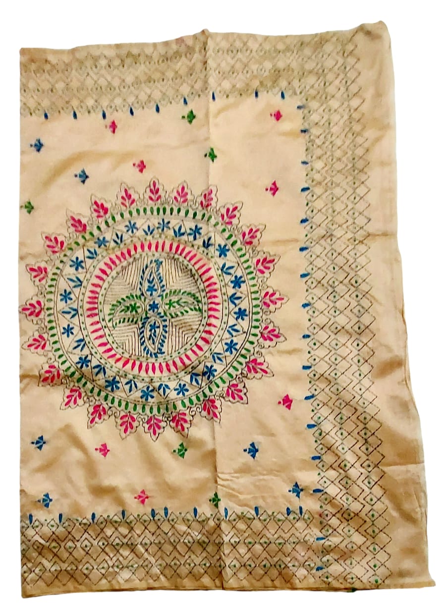 Hand Embroidered Kantha Cotton Silk Saree With Thread Work, Comfortable Fabric And Blouse Piece