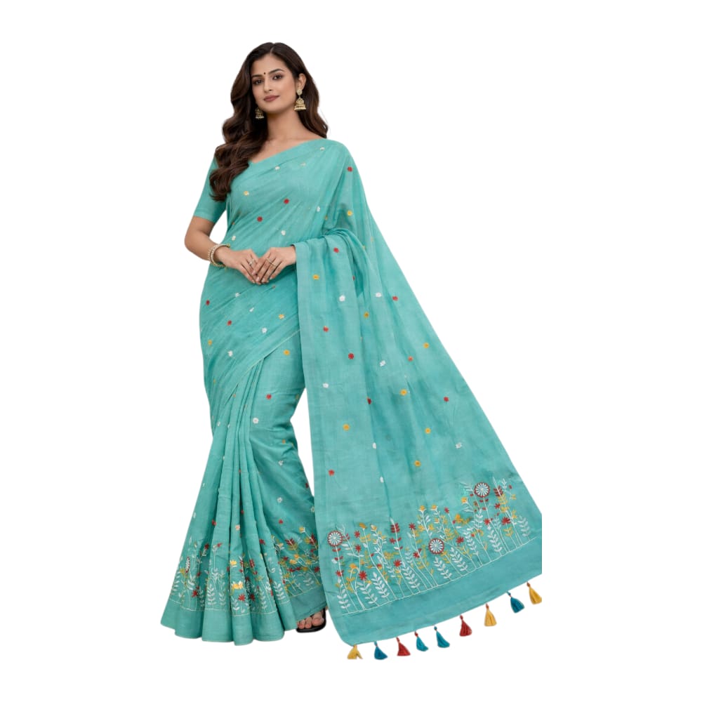 Fashweave Pure Cotton Embroidered Saree for Women and Girls | A Timeless Fusion of Traditional Craftsmanship and Contemporary Elegance, Perfect for Every Special Occasion