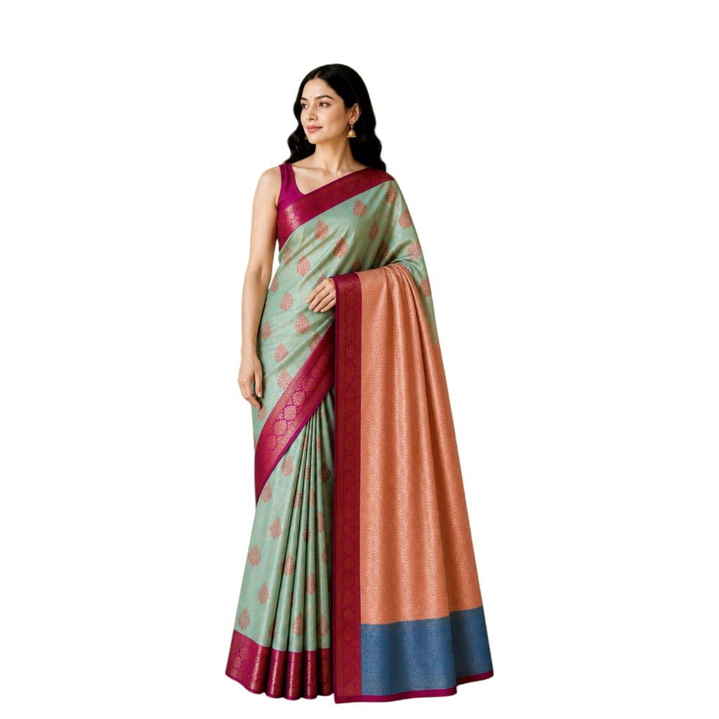 Gorgeous Silk By Cotton Saree With Stunning Zari Woven Ethnic Motifs