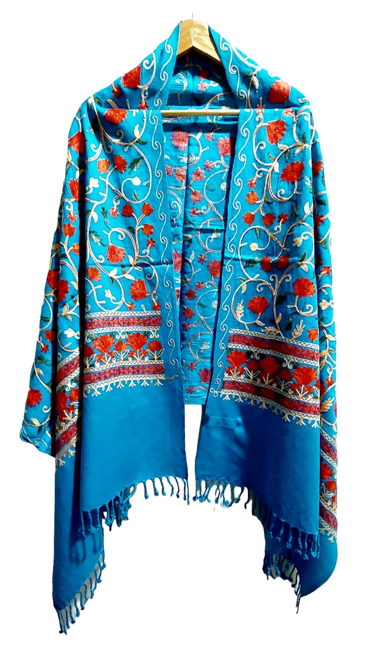 Premium Kashmiri Aari Embroidered Lightweight Shawl for Women & Girls