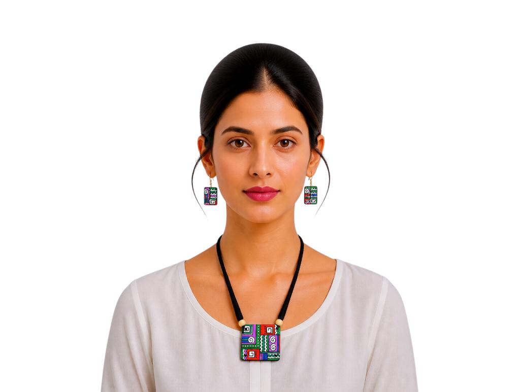 Lightweight Purely Handmade Terracotta Rope Necklace With Earrings