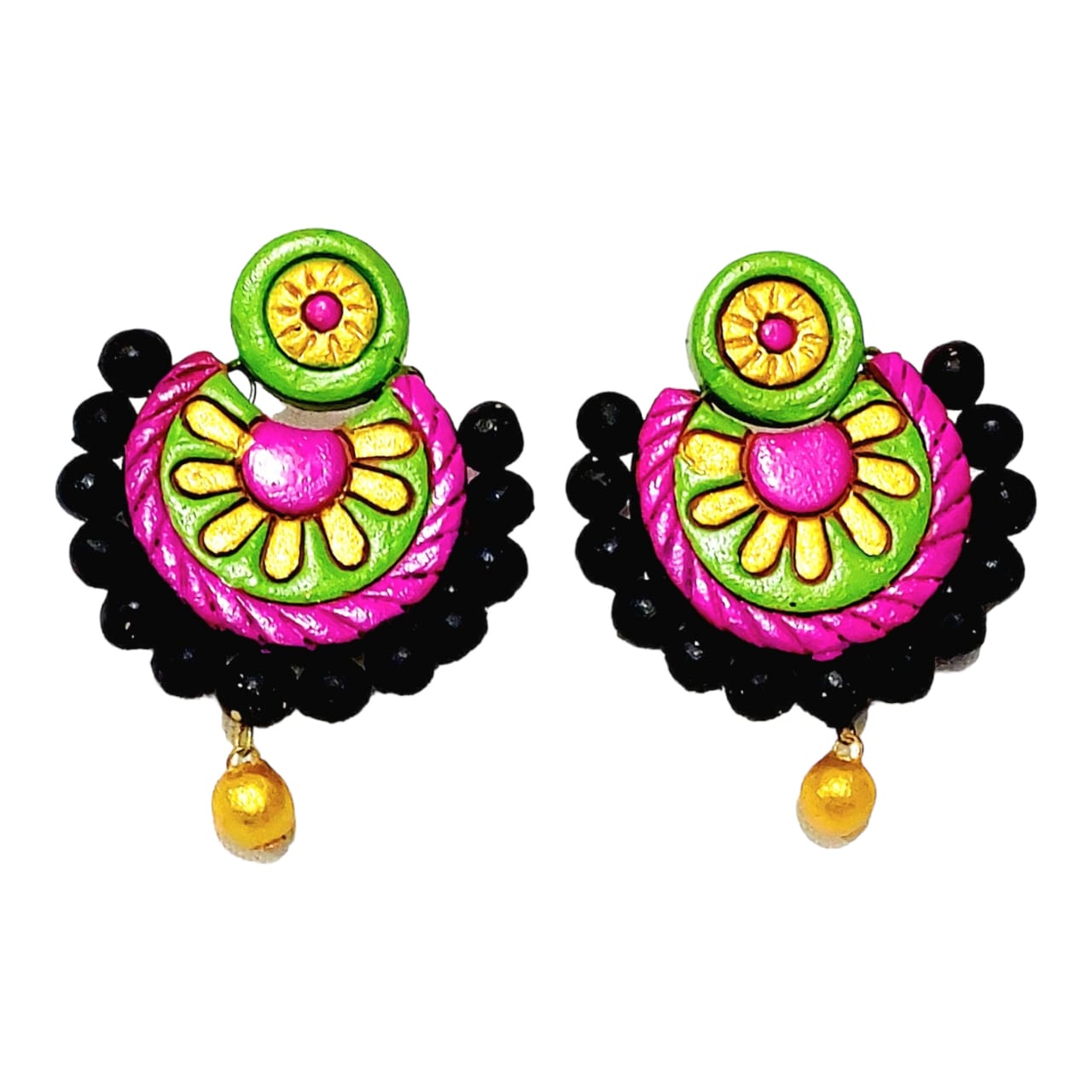 Fashweave Purely Handmade Terracotta Stud Earrings (Half Circle Floral Design)