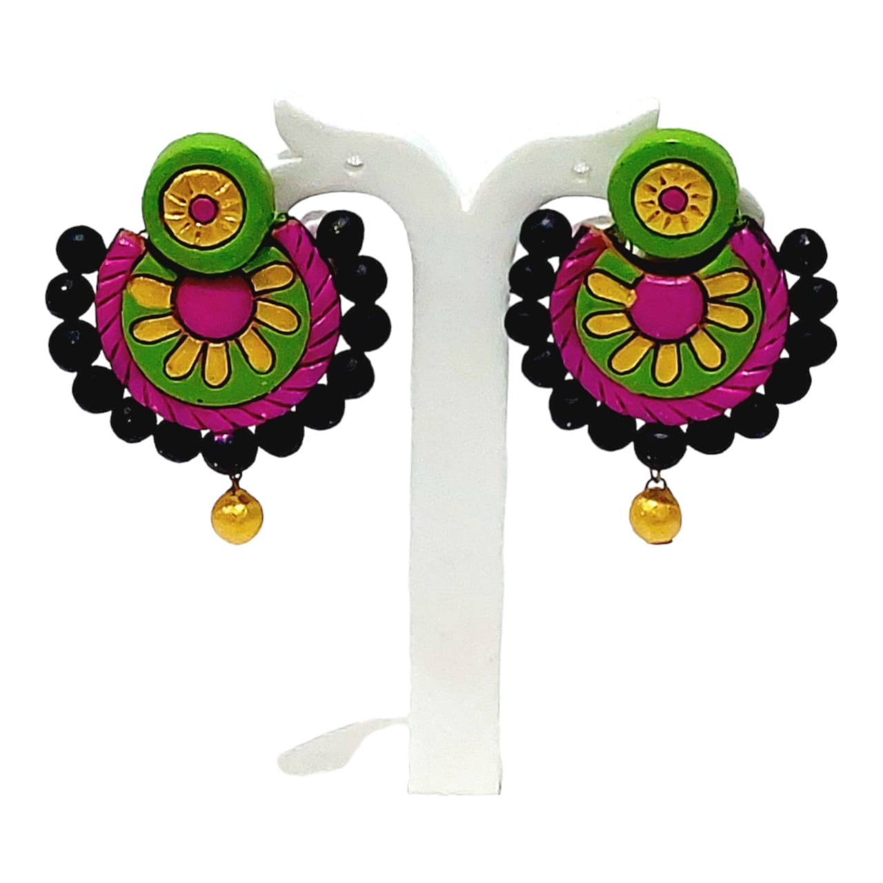 Fashweave Purely Handmade Terracotta Stud Earrings (Half Circle Floral Design)