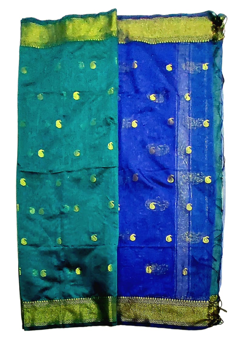 Maheshwari Cotton Silk Saree with Contrast Blouse & Contrast Pallu