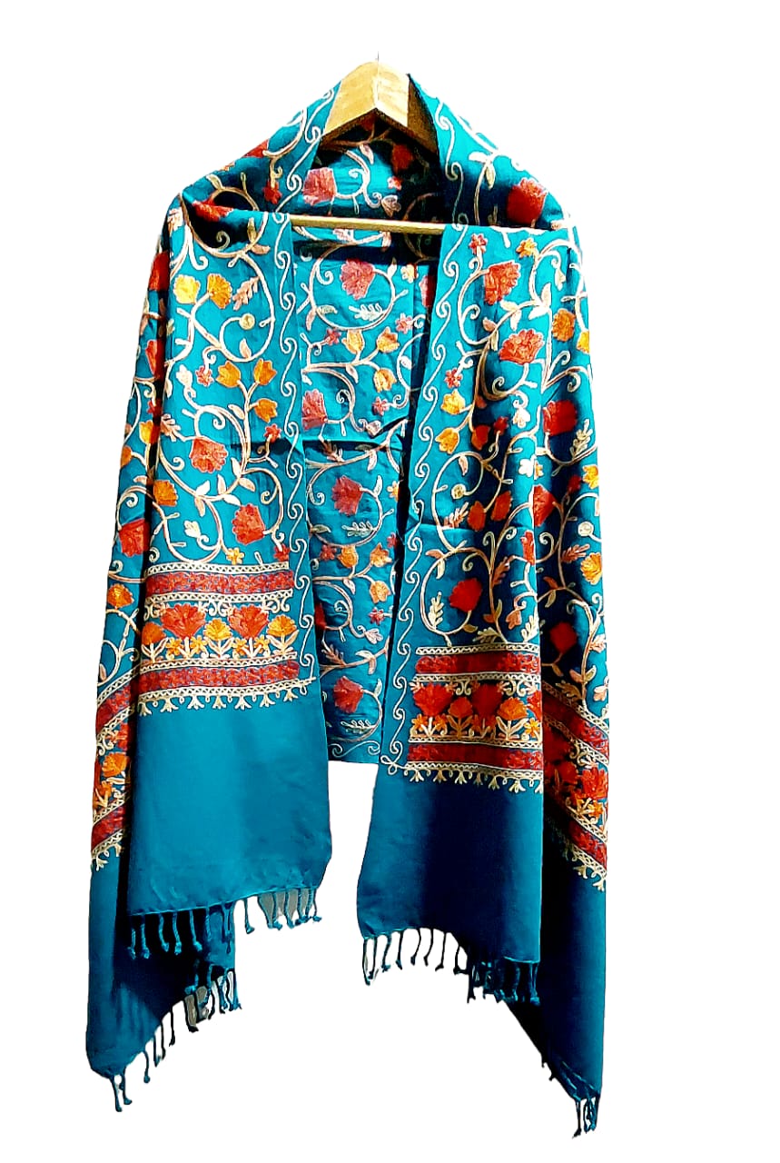 Premium Kashmiri Aari Embroidered Lightweight Shawl for Women & Girls