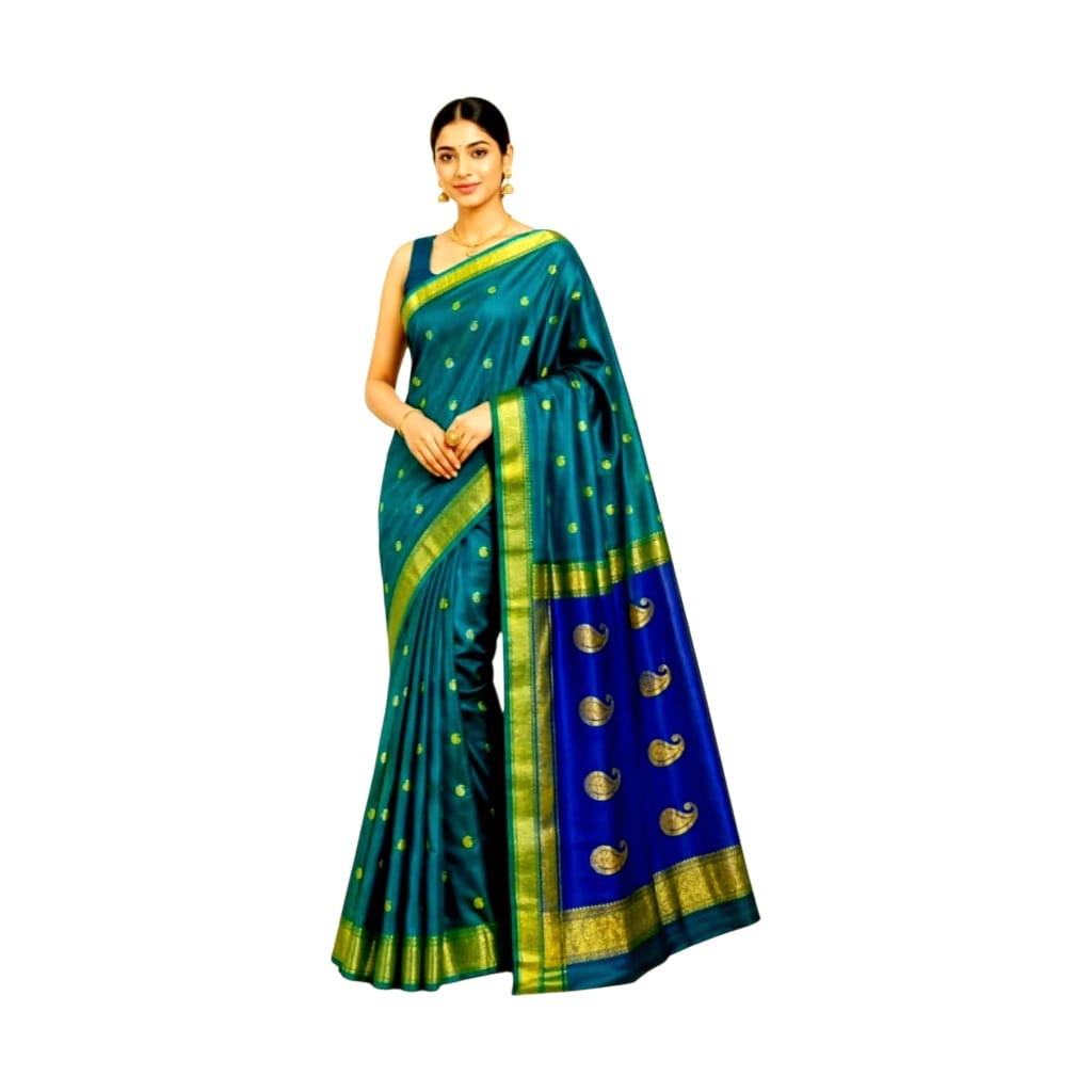 Maheshwari Cotton Silk Saree with Contrast Blouse & Contrast Pallu