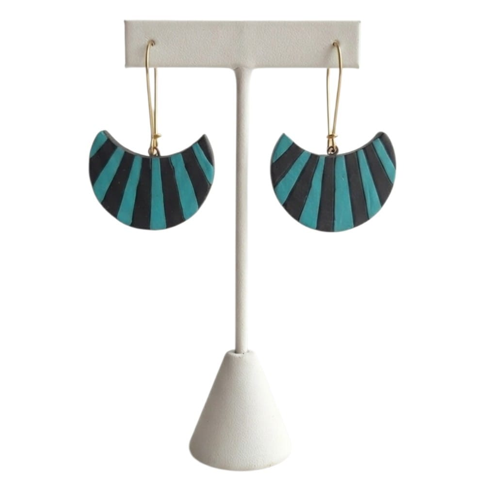 Terracotta Half Moon Striped Dangler Earrings