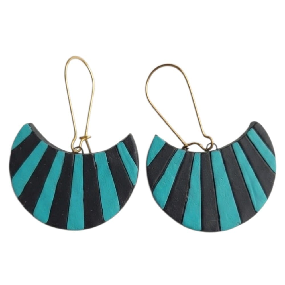 Terracotta Half Moon Striped Dangler Earrings
