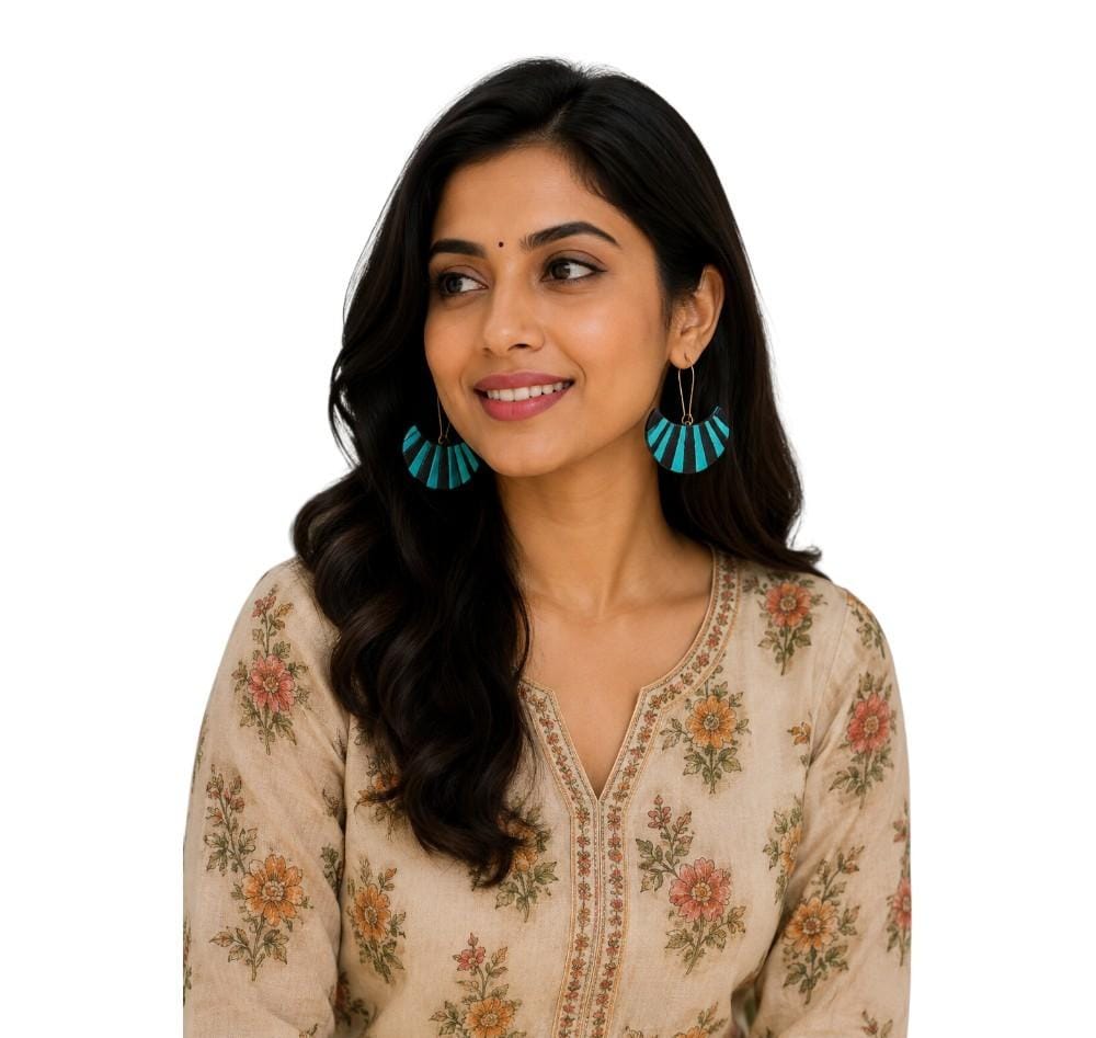Terracotta Half Moon Striped Dangler Earrings