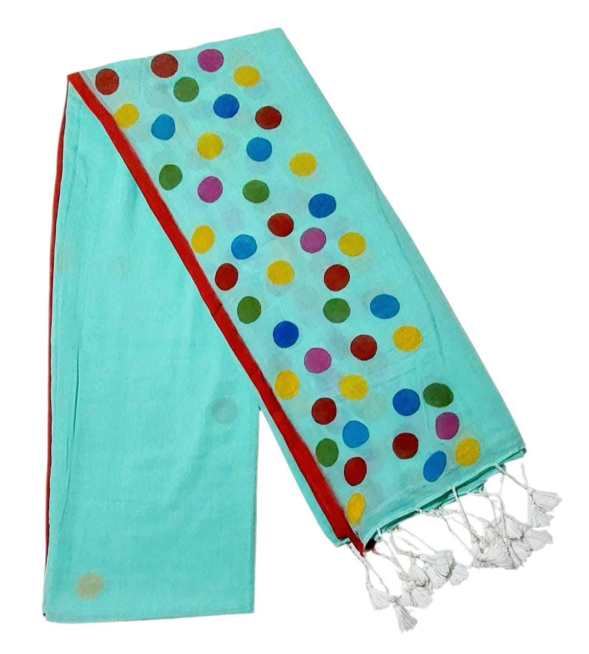 Handloom Pure Cotton Saree with Blouse Piece & Stylish Multicolour Polka Dots | Comfortable & Lightweight
