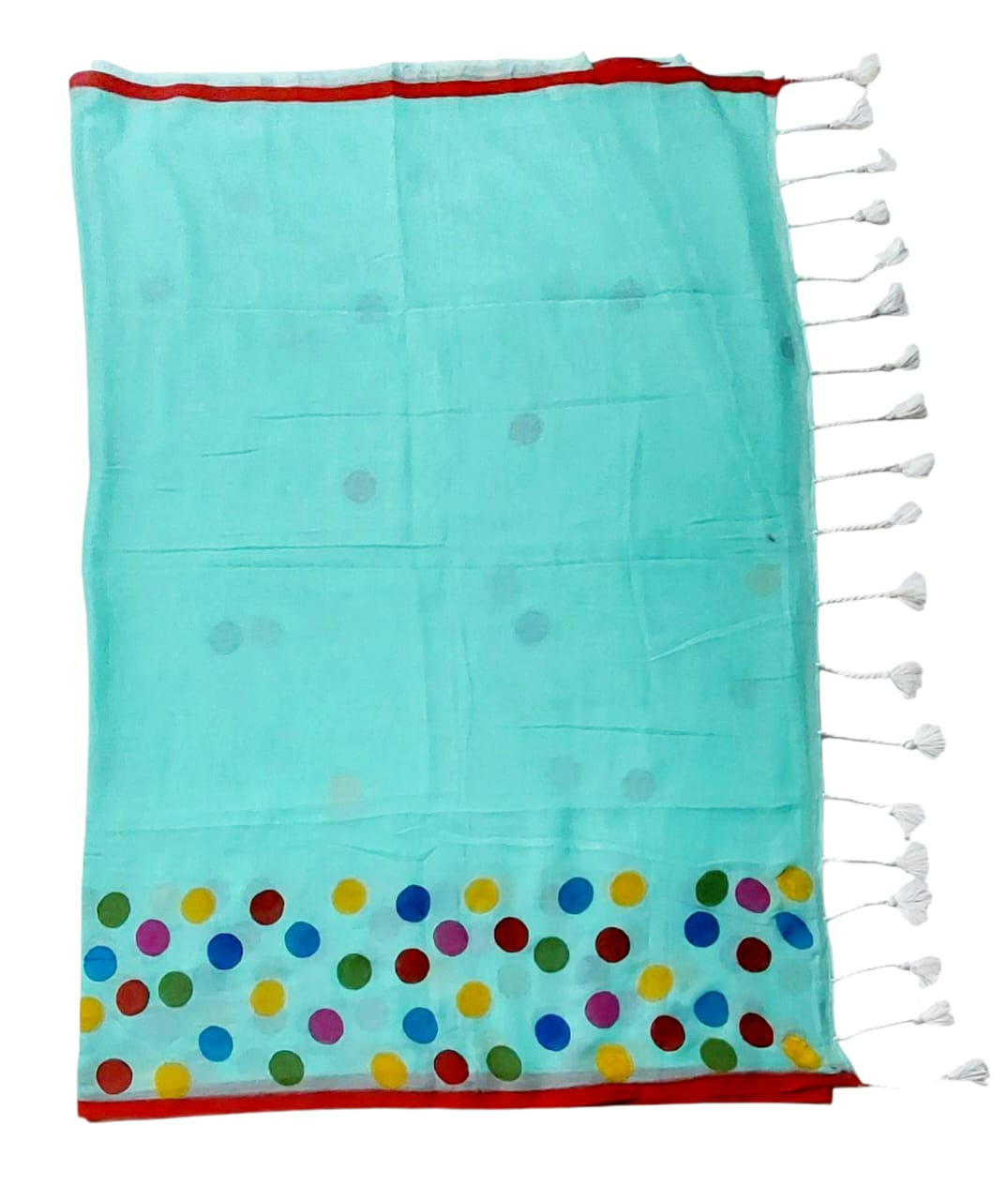 Handloom Pure Cotton Saree with Blouse Piece & Stylish Multicolour Polka Dots | Comfortable & Lightweight