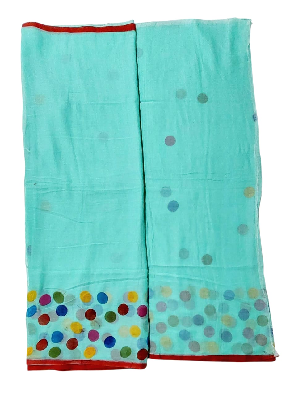 Handloom Pure Cotton Saree with Blouse Piece & Stylish Multicolour Polka Dots | Comfortable & Lightweight