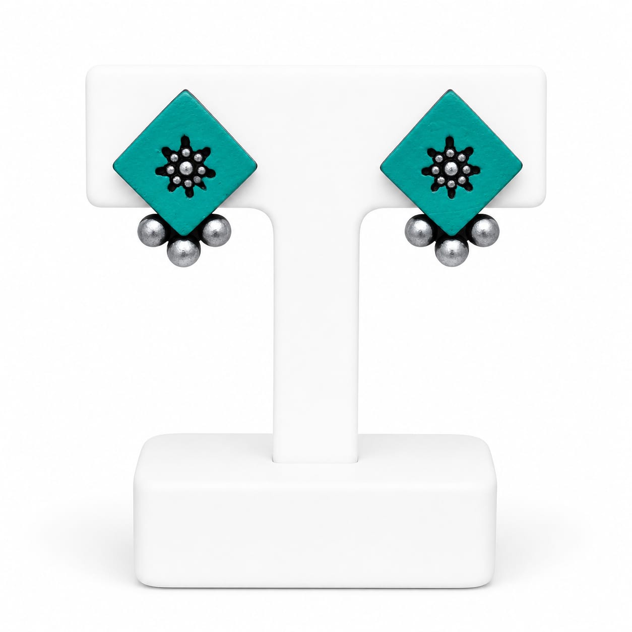 Lightweight Diamond Shaped Terracotta Stud Earrings