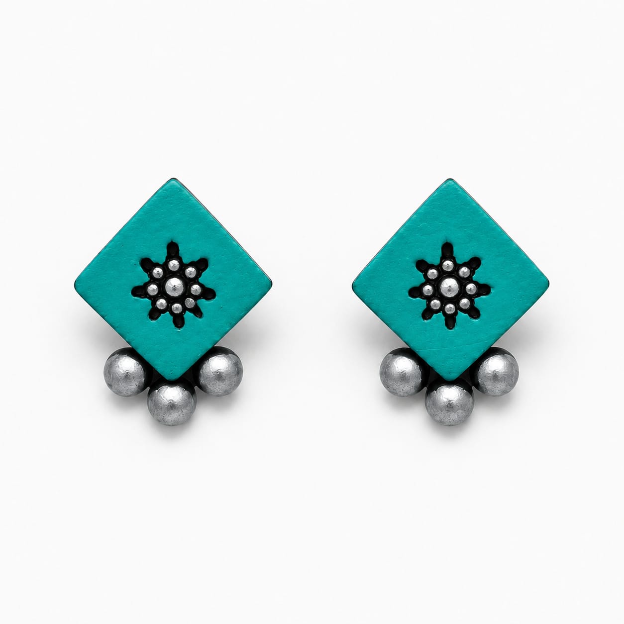 Lightweight Diamond Shaped Terracotta Stud Earrings